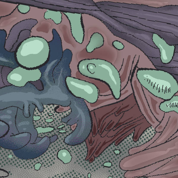 a detail shot zoomed into the undulating muted mass of layers