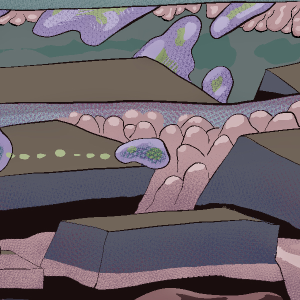 enlarged section of the undulating masses